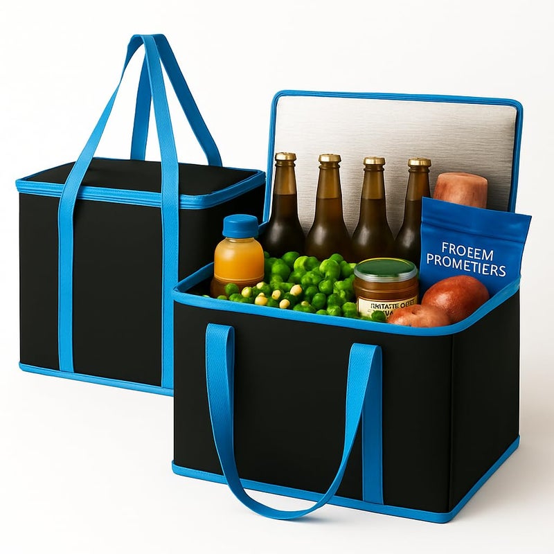musbus XL-Large Insulated Grocery Shopping Bags, Black, Reusable Bag,Thermal Zipper,Collapsible,Tote,Cooler,BLACK BLUE - Image 1