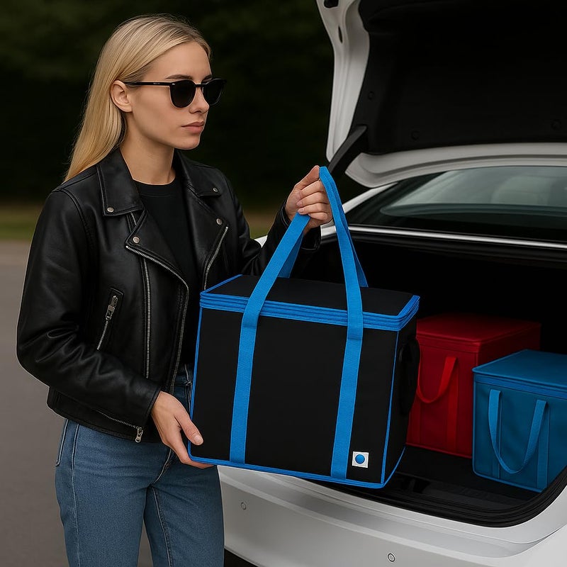 musbus XL-Large Insulated Grocery Shopping Bags, Black, Reusable Bag,Thermal Zipper,Collapsible,Tote,Cooler,BLACK BLUE - Image 4