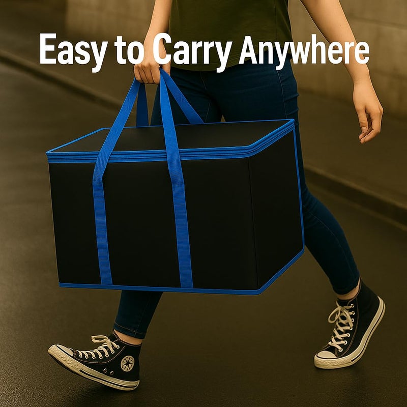 musbus XL-Large Insulated Grocery Shopping Bags, Black, Reusable Bag,Thermal Zipper,Collapsible,Tote,Cooler,BLACK BLUE - Image 3