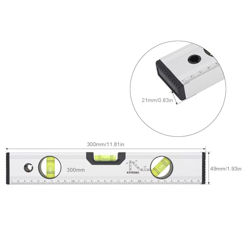 Smgda 300mm Precision Magnetic Level Ruler 12 inch Aluminum Alloy Spirit Level Measuring Tool with Blister Design and Mm Scale for Construction Carpenter Craftsman - Image 2