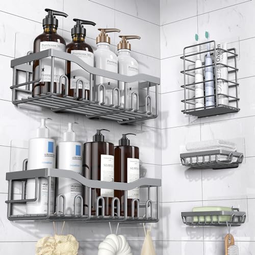 EUDELE 5-Pack Rustproof Stainless Steel Shower Caddy – No Drill Adhesive Bathroom Organizer with Large Capacity, Spacious Shower Shelves for Inside Shower, Kitchen & Home Decor Storage-XL Size - Image 1