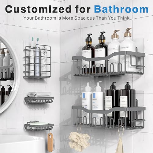 EUDELE 5-Pack Rustproof Stainless Steel Shower Caddy – No Drill Adhesive Bathroom Organizer with Large Capacity, Spacious Shower Shelves for Inside Shower, Kitchen & Home Decor Storage-XL Size - Image 2
