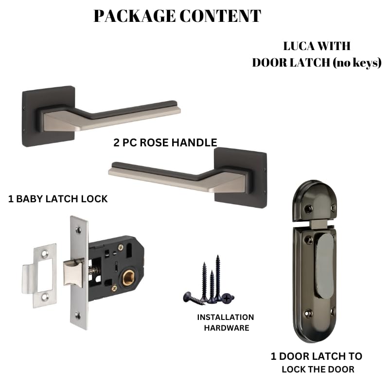 Sardar Luca Black Finish Mortise Door Lock Set - Main Door/ Bedroom Door/ Handle Lock for Home/ Office/ Hotel (with Door Latch) - Image 3