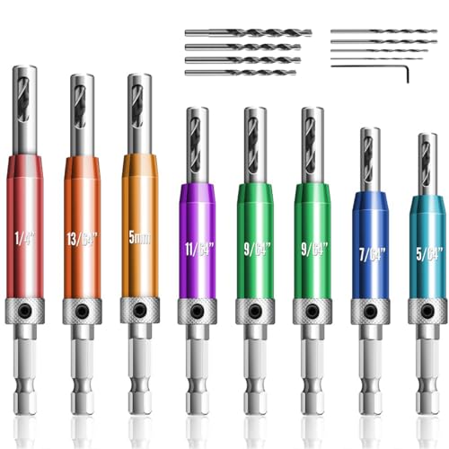 Canitu 17Pcs Colorful Self Centering Drill Bit Set 1/4" Hex Shank VIX Bit,5/64-1/4” Quick Change Hinge Center Drill Bits with 1 Hex Key & 8 Drill Bits for Woodworking Metal Wood Cabinet Window Door - Image 1