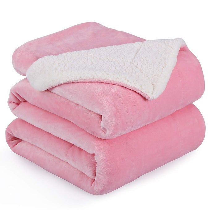 FLANNEL BLANKET REVERSIBLE SHERPA THROW BLANKET SUPER SOFT FUZZY PLUSH FLEECE 90X90PINK QUEEN