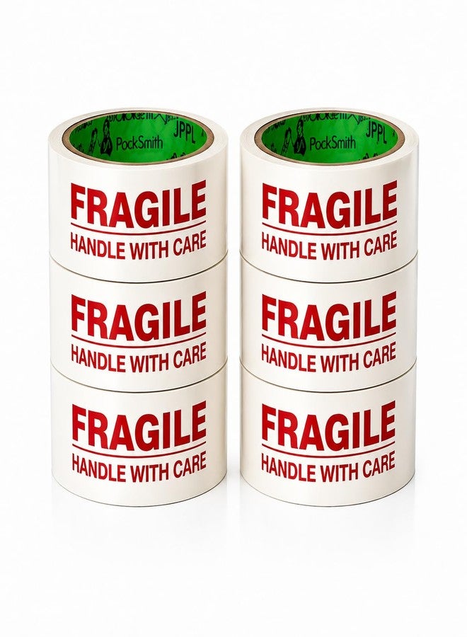 ELATAPES Fragile Tape, 2-Inch x 65 Meter - Pack of 6 Rolls, ‘Handle with Care’ Printed Adhesive Tape for Safe Packaging, E-Commerce & Moving - Image 1