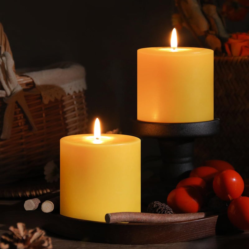ginitiri 2 Set 3x3 in Beeswax Pillar Candles,100 Hours Long Burning Smokeless,100% Natural Beeswax Candle for Emergency, Organic Bees Wax for Home Deco, Beeswax Candles Bulk for Relax, Non-Toxic&Natural Smell - Image 1