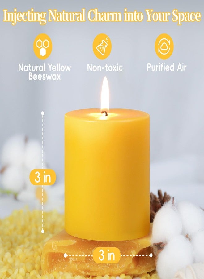 ginitiri 2 Set 3x3 in Beeswax Pillar Candles,100 Hours Long Burning Smokeless,100% Natural Beeswax Candle for Emergency, Organic Bees Wax for Home Deco, Beeswax Candles Bulk for Relax, Non-Toxic&Natural Smell - Image 3