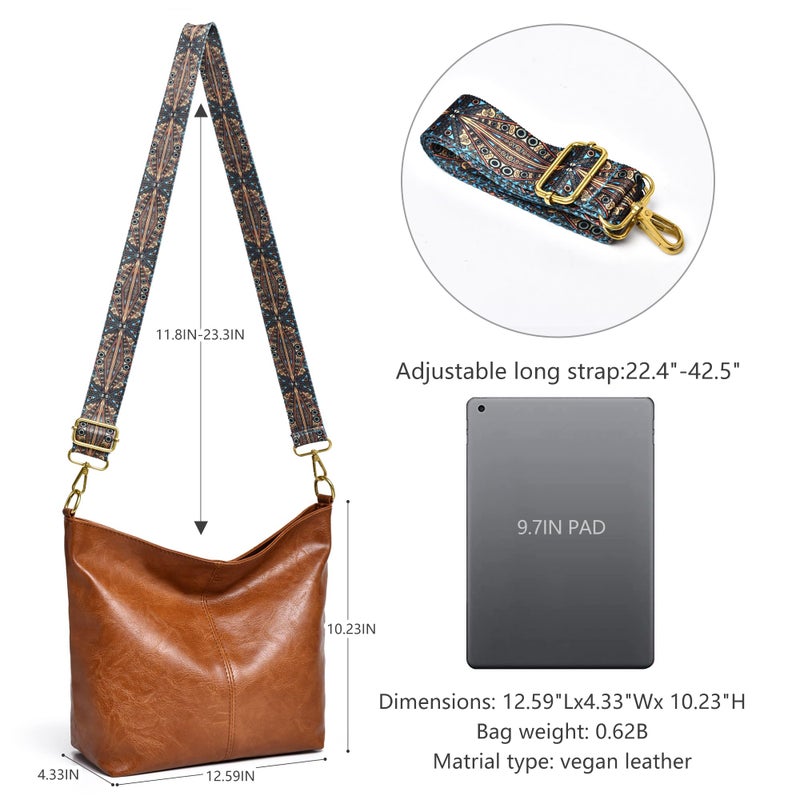 Dora & Liz Fashion Hobo Bags for Women Vegan Leather Crossbody Bag with Guitar Strap Shoulder Purses and Handbags (Brown) - Image 5