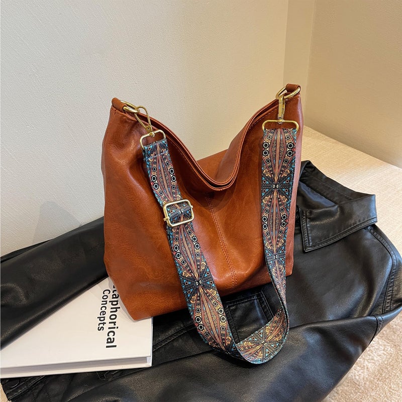 Dora & Liz Fashion Hobo Bags for Women Vegan Leather Crossbody Bag with Guitar Strap Shoulder Purses and Handbags (Brown) - Image 3