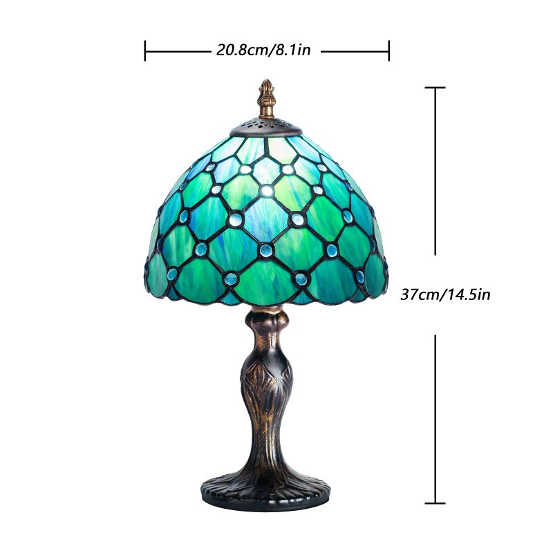 MIAOKE Vintage Tiffany Lamp - Flower Style Stained Glass Art Deco for Bedroom and Living Room - E27 Bulb Not Included (Green Beads) - Image 2