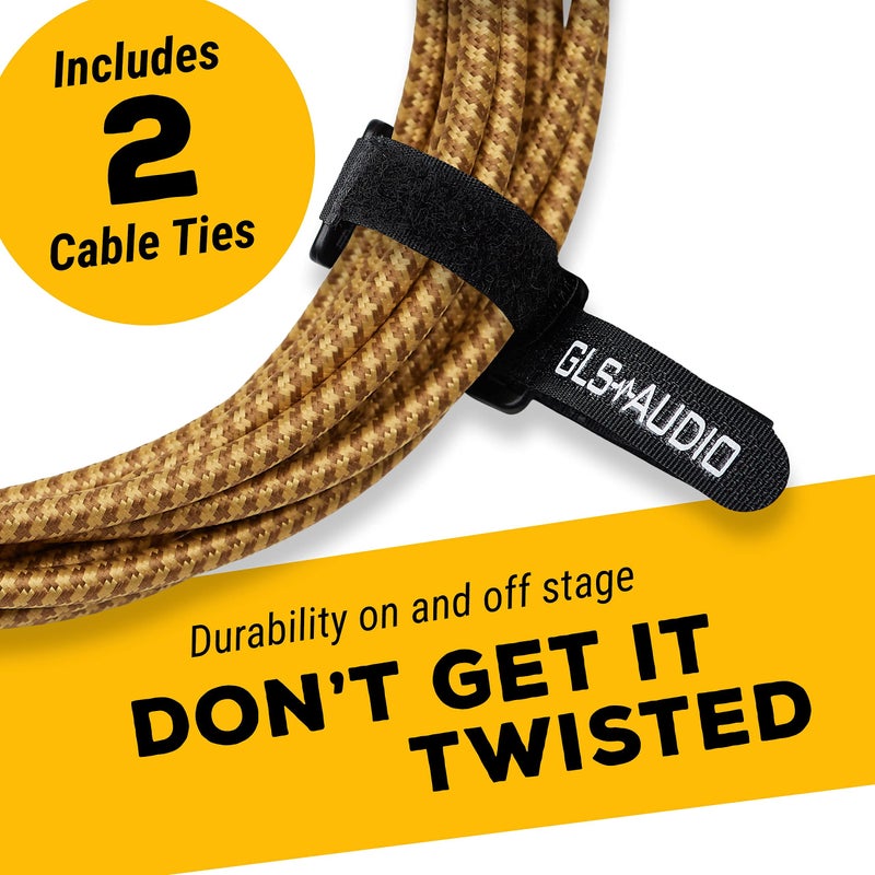 GLS Audio Instrument Cable - Amp Cord for Bass & Electric Guitar - Straight to Right Angle 1/4 Inch Instrument Cable - Black/Grey Braided Tweed, 10ft - Image 4