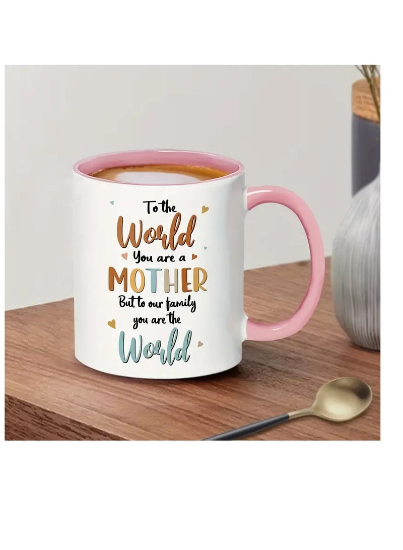 راين كوب قهوة سيراميكي سعة 11 أونصة، معزول وقابل لإعادة الاستخدام، كوب شاي دائري متعدد الأغراض، تصميم مزدوج الجوانب، مثالي لعيد الأم وأعياد الميلاد وعيد الشكر - وردي - Image 2