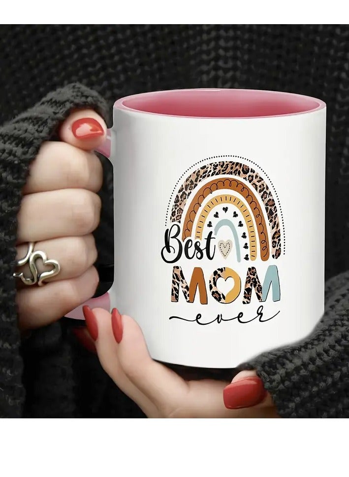 راين كوب قهوة سيراميكي سعة 11 أونصة، معزول وقابل لإعادة الاستخدام، كوب شاي دائري متعدد الأغراض، تصميم مزدوج الجوانب، مثالي لعيد الأم وأعياد الميلاد وعيد الشكر - وردي - Image 3