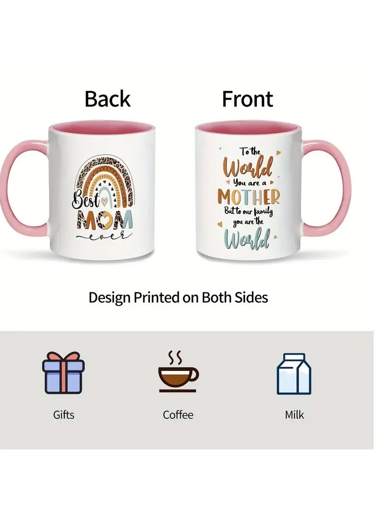 راين كوب قهوة سيراميكي سعة 11 أونصة، معزول وقابل لإعادة الاستخدام، كوب شاي دائري متعدد الأغراض، تصميم مزدوج الجوانب، مثالي لعيد الأم وأعياد الميلاد وعيد الشكر - وردي - Image 4