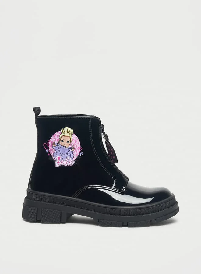 Barbie Printed Ankle Boots with Zip Closure