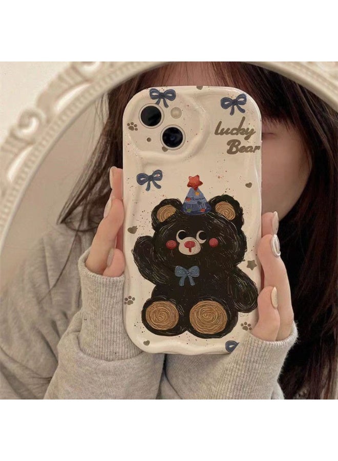 NIBEMINENT White Cream Teddy Protective TPU Case Cover For iPhone 15 Plus