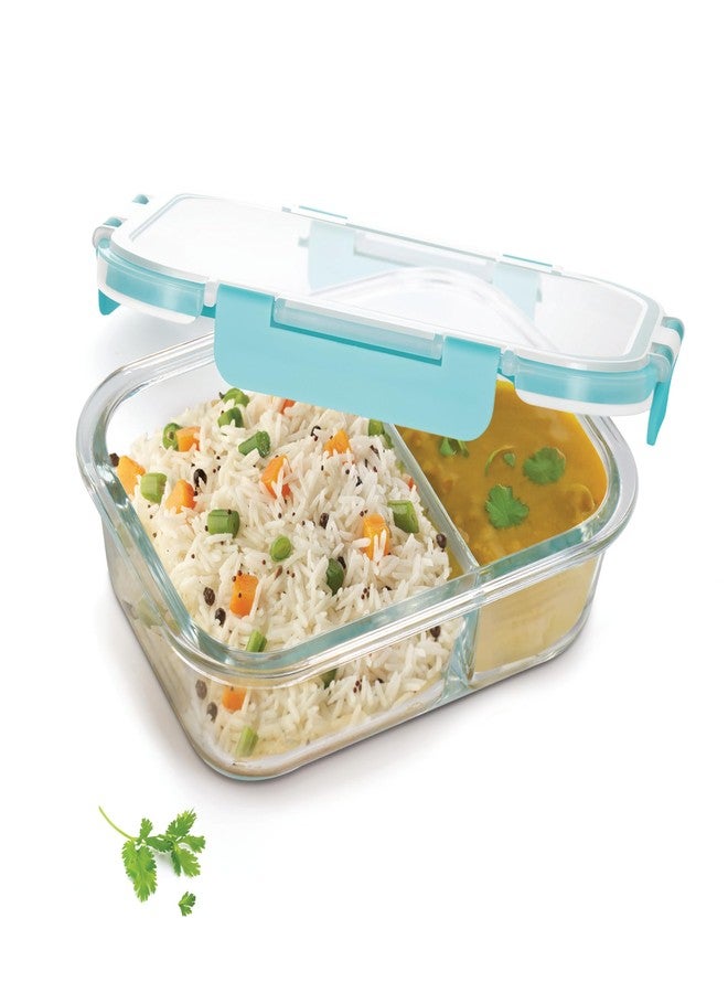 Treo by Milton Clip Fresh Rectangular Divider Container, Microwave Safe, Hi Borosilicate Glass Lunch Box for Office Use – Clip Lock Airtight Tiffin, 100% Leak Proof, 600 ml, 1 Piece - Image 1