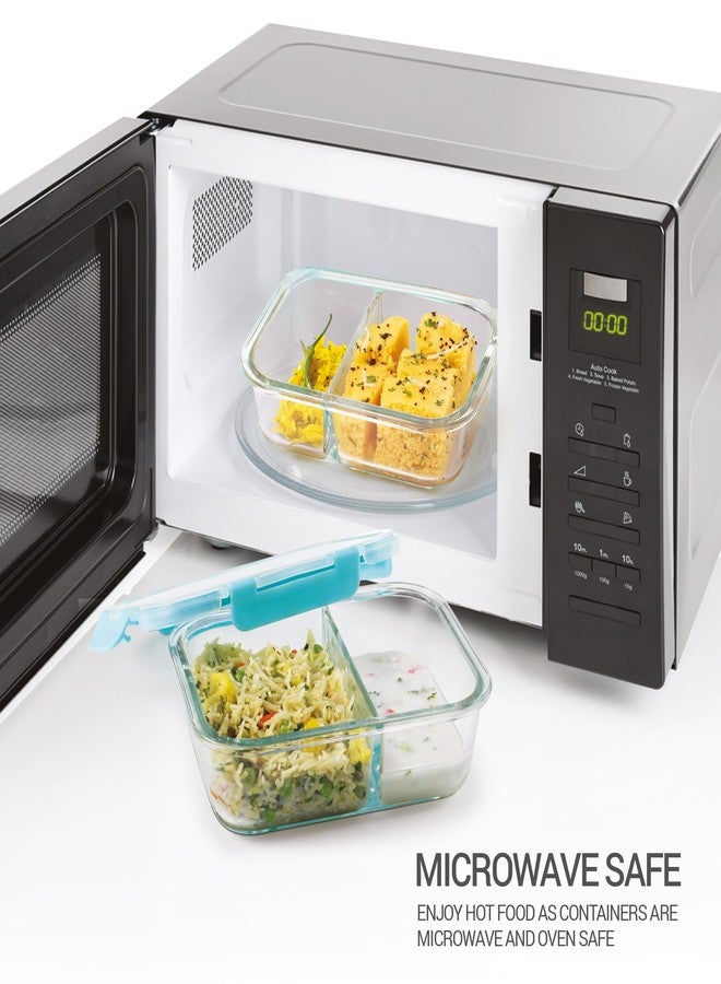 Treo by Milton Clip Fresh Rectangular Divider Container, Microwave Safe, Hi Borosilicate Glass Lunch Box for Office Use – Clip Lock Airtight Tiffin, 100% Leak Proof, 600 ml, 1 Piece - Image 3