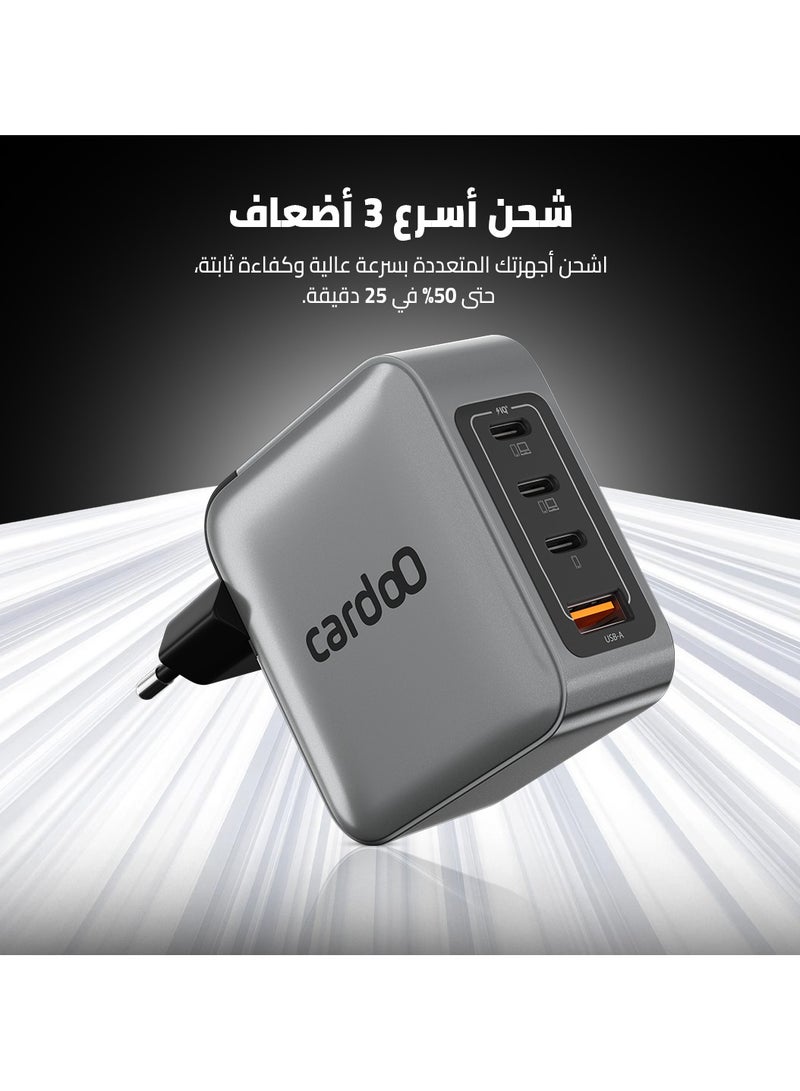 cardoO GaN Charger 100W – Triple USB-C & USB-A GaN Fast Charger – High-Power Laptop & Gaming Adapter – Ultra-Fast Multi-Port Charging – Safe & Travel-Ready – For Phones, Tablets & Laptops – White - Image 3
