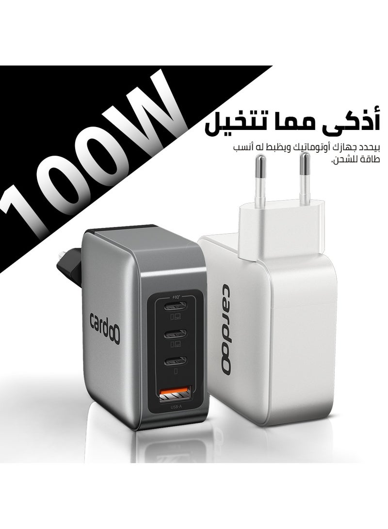 cardoO GaN Charger 100W – Triple USB-C & USB-A GaN Fast Charger – High-Power Laptop & Gaming Adapter – Ultra-Fast Multi-Port Charging – Safe & Travel-Ready – For Phones, Tablets & Laptops – White - Image 4