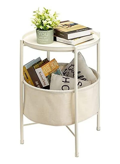 Coffee Round Table,  Round Sofa Side Table, Tray End Table, Metal Nightstand, Bedside End Table with Detachable Tray and Storage Basket, Round Storage End Table,for Bedroom Living Room and Office