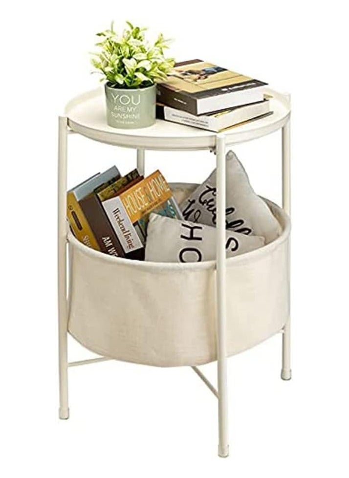 Generic Coffee Round Table,  Round Sofa Side Table, Tray End Table, Metal Nightstand, Bedside End Table with Detachable Tray and Storage Basket, Round Storage End Table,for Bedroom Living Room and Office  - Image 1