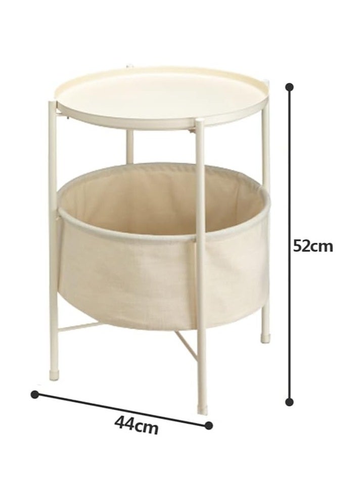 Coffee Round Table,  Round Sofa Side Table, Tray End Table, Metal Nightstand, Bedside End Table with Detachable Tray and Storage Basket, Round Storage End Table,for Bedroom Living Room and Office
