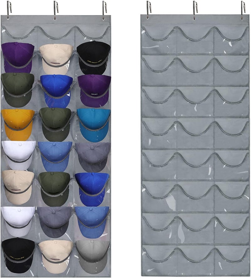 Dofilachy Hat Rack - Hat Organizer - Hat Racks for Baseball Caps, Visible Hat Holder - Baseball Rack for Wall Door with 3 Hooks, 24 Deep Pockets - Image 1