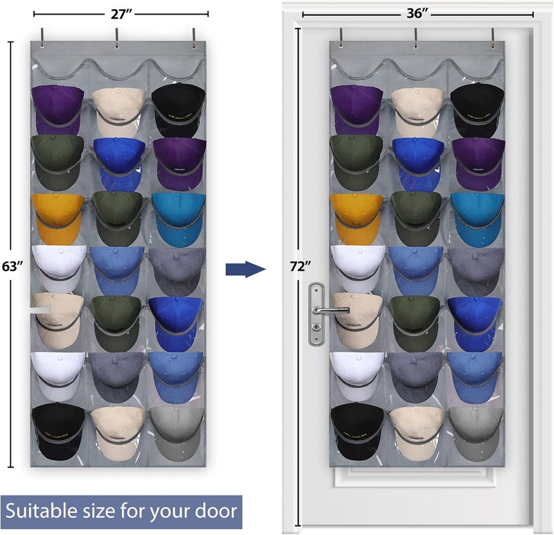Dofilachy Hat Rack - Hat Organizer - Hat Racks for Baseball Caps, Visible Hat Holder - Baseball Rack for Wall Door with 3 Hooks, 24 Deep Pockets - Image 3