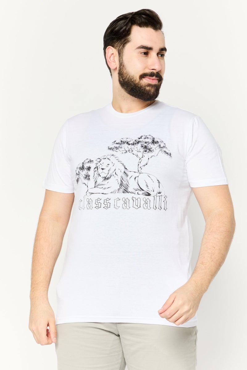 Cavalli Class Men Crew Neck Short Sleeves Brand Logo T-Shirt, White - Image 1