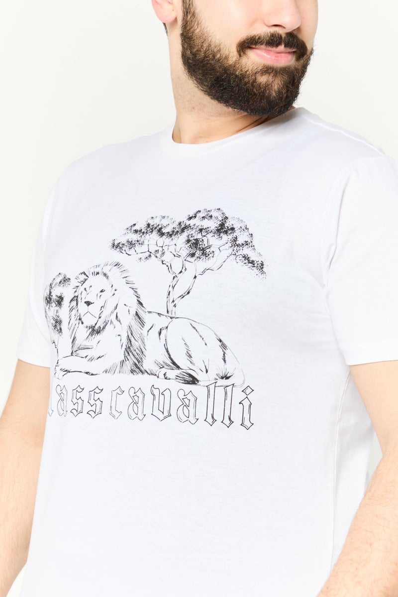Cavalli Class Men Crew Neck Short Sleeves Brand Logo T-Shirt, White - Image 3