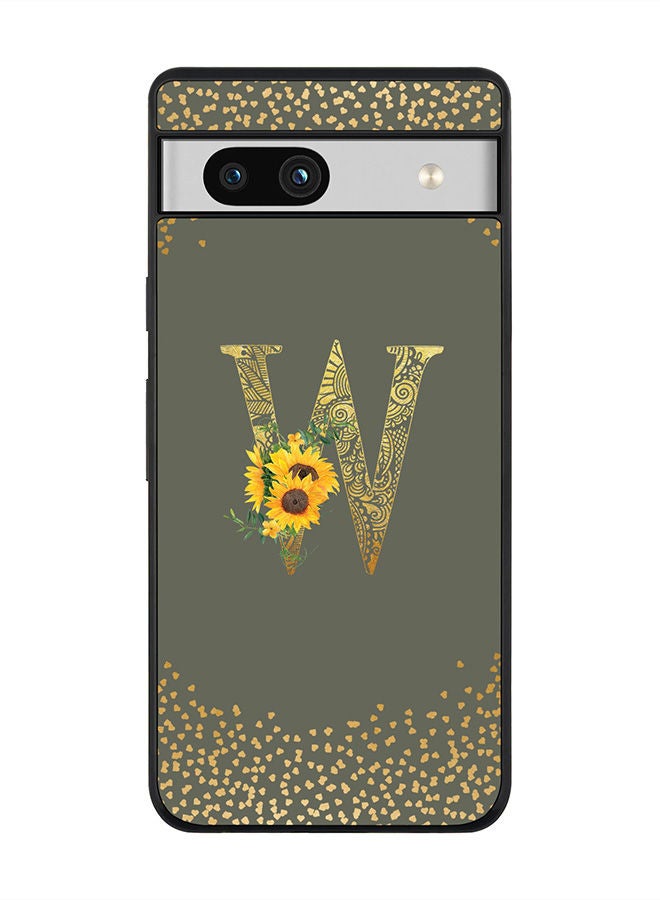 Stylizedd Rugged Black edge case for Google Pixel 7a 5G Slim fit Soft Case Flexible Rubber Edges Anti Drop TPU Gel Thin Cover -  Custom Monogram Initial Letter Floral Pattern Alphabet - W  (Olive Green ) - Image 1