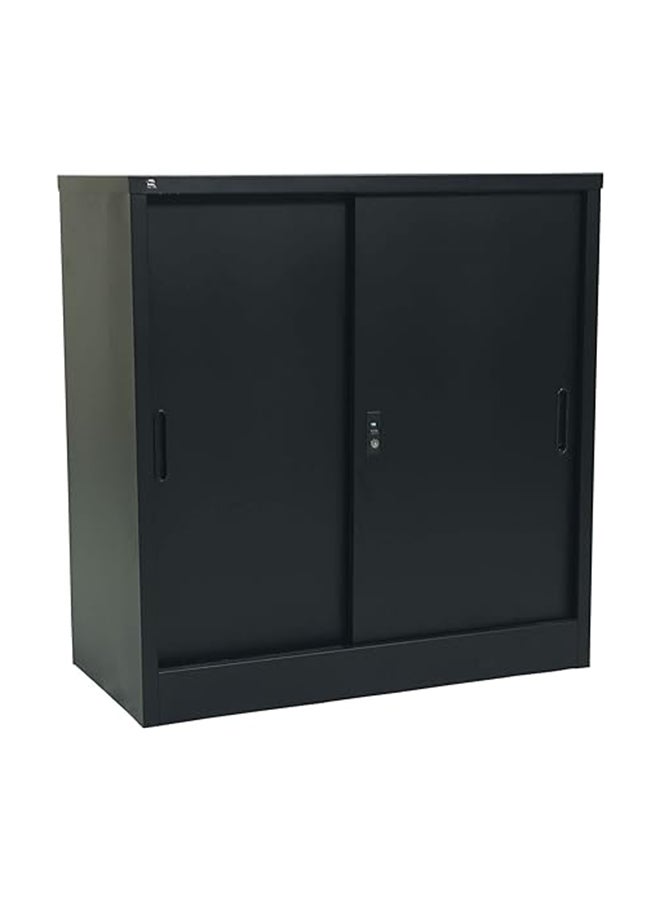 RIGID Steel Sliding Door Cupboard Low Hight Steel Filing Cabinet with Shelves Storage (Black) - Image 5