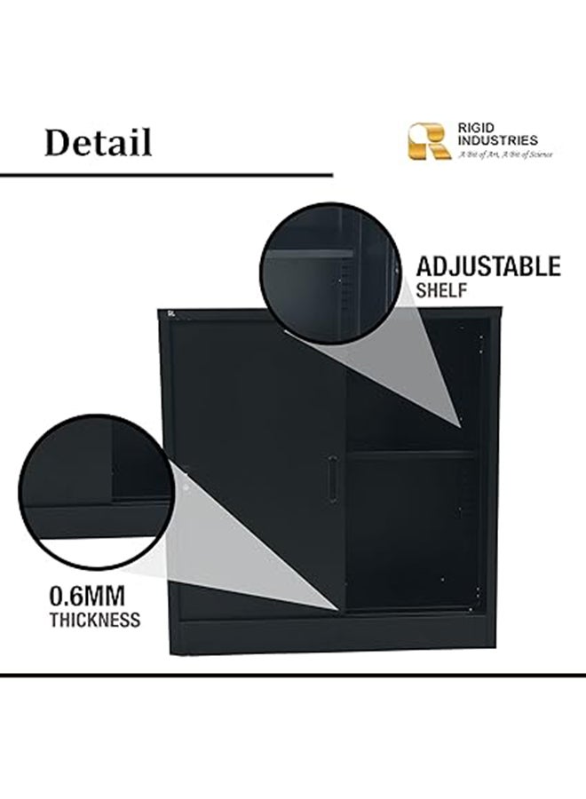 RIGID Steel Sliding Door Cupboard Low Hight Steel Filing Cabinet with Shelves Storage (Black) - Image 3