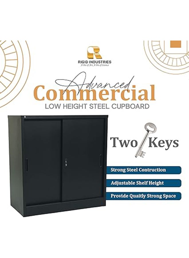 RIGID Steel Sliding Door Cupboard Low Hight Steel Filing Cabinet with Shelves Storage (Black) - Image 4