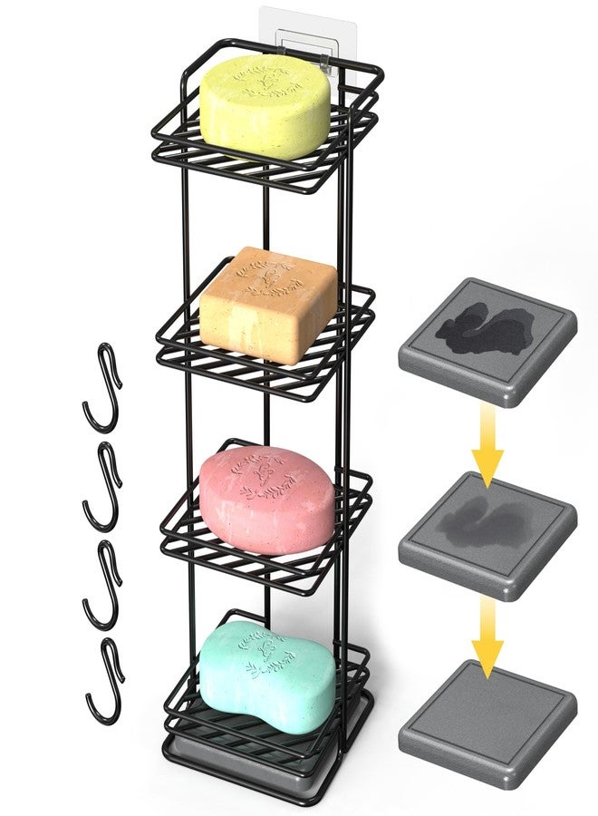 NiHome 4-Tier Vertical Soap Holder with Diatomite Mat, Rustproof Metal Shower Organizer for Bar Soap, Shampoo Bars, Sponges, Skincare, Fast-Drainage Open Slot Rack for Bathroom and Kitchen Countertops - Image 1