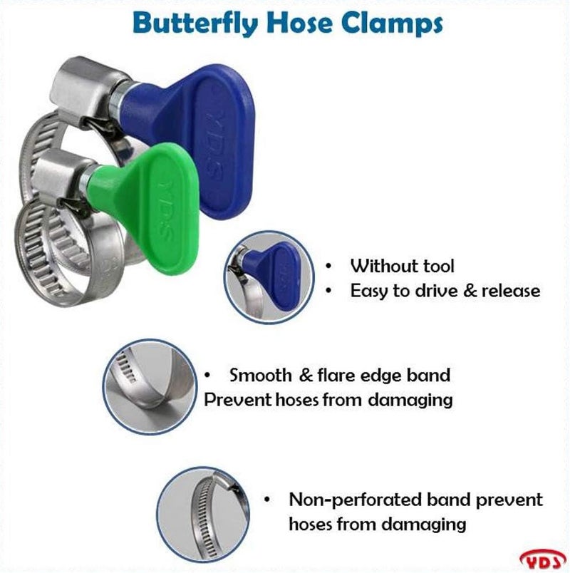 YDS Butterfly Stainless Steel W2 Hose Clamp, Turn Key, 25-40 mm (1" to 1-5/8") Diameter Ranger, 9 mm Bandwidth (Pack of 10) - Image 4