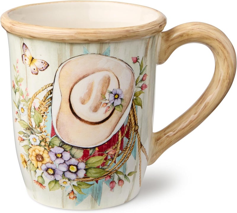 Certified International Rosewood 14Ounce Mugs Set of 4 Assorted Western Designs with Floral Cowboy Boots Highland Cow Cowboy Hat  Steer Skull Durable Ceramic Perfect for Coffee Tea  Rustic Farmhouse Dcor - Image 2