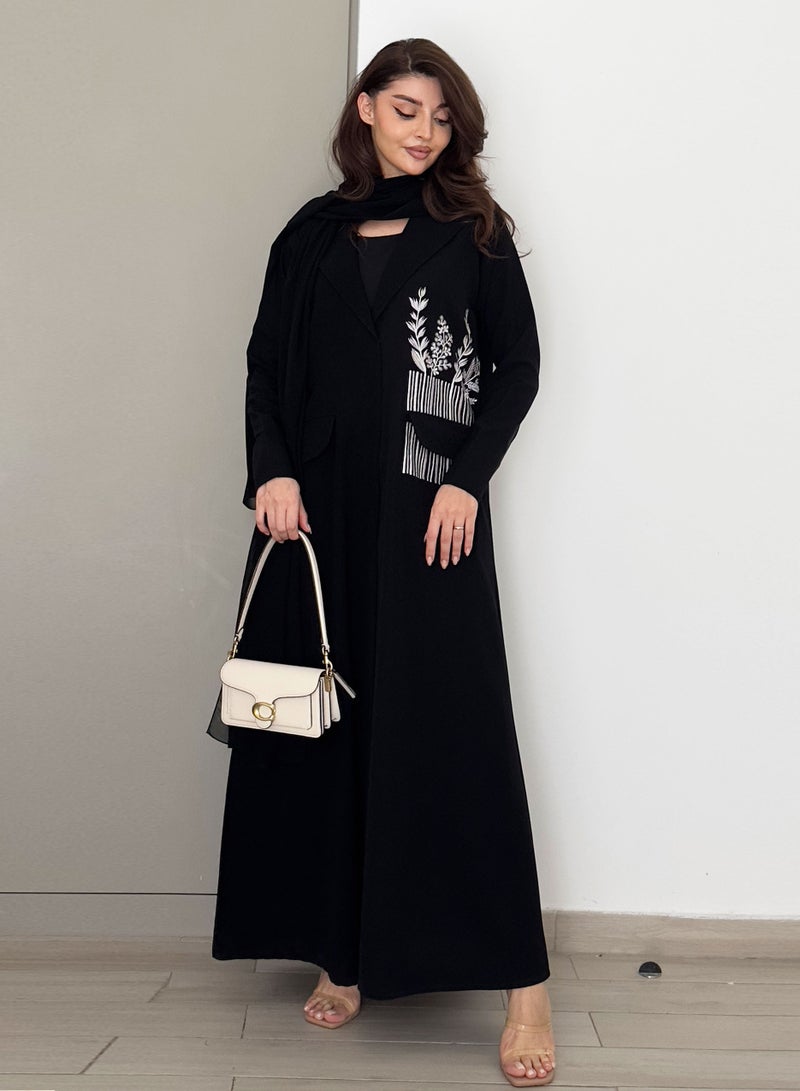 Rosette Abaya Embellished Elegant Blazer with Embroidery Pocket Design - Image 4