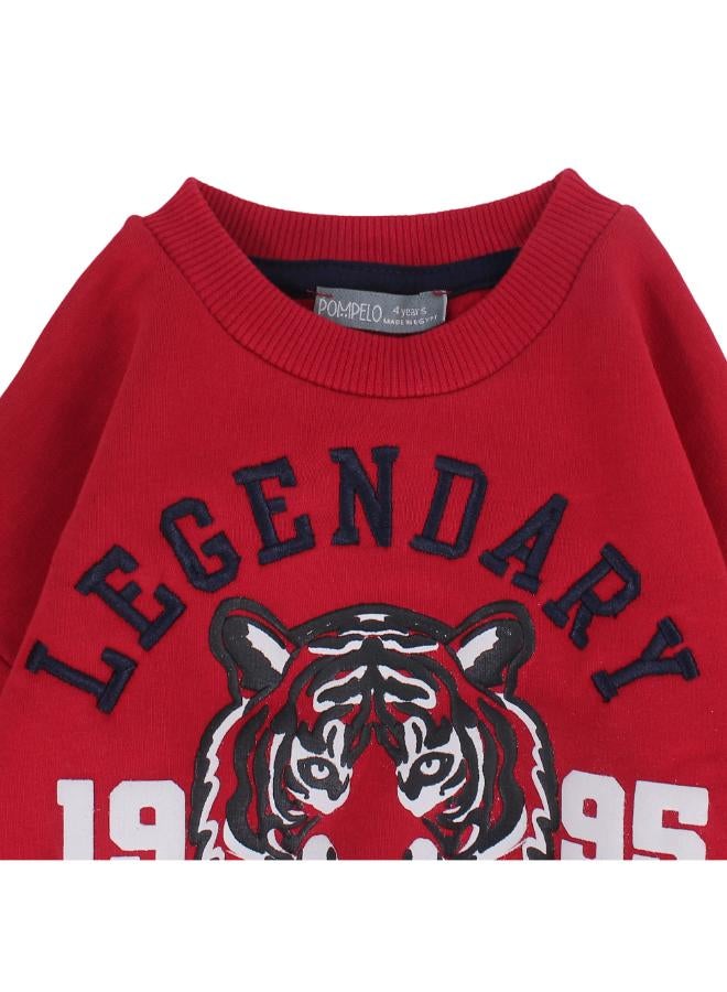 Pompelo Boys Cotton Long Sleeved Sweatshirt – Red with Tigers Design - Image 3
