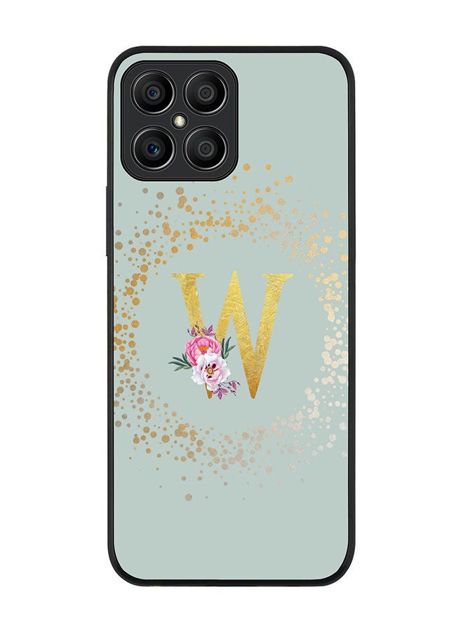 Stylizedd Rugged Black edge case for Honor X8 Slim fit Soft Case Flexible Rubber Edges TPU Gel Thin Cover - Custom Monogram Initial Letter Floral Pattern Alphabet - W (Light Grey) - Image 1