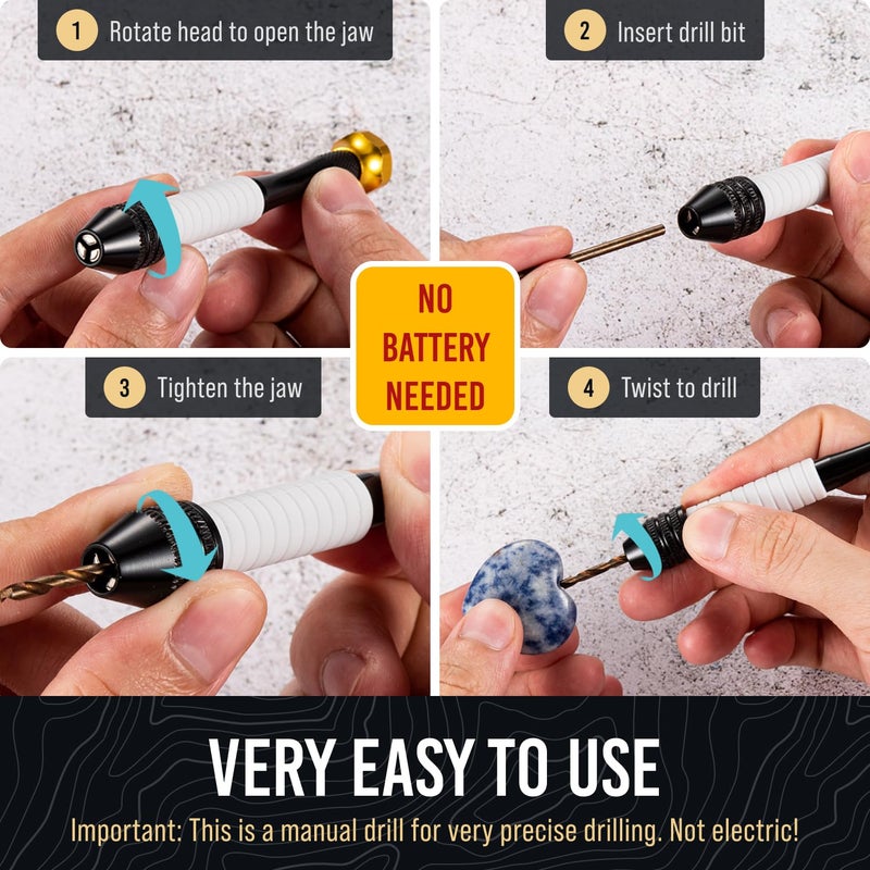 CRAFT911 Pin Vise Hand Drill Manual - Jewelry Drill w/Micro Drill Bits (0.8mm-2.5mm) - Rotary Craft Drill for Jewelry Making, Resin, Wood, Plastic, Miniature, Beads, Clay Etc - Image 4