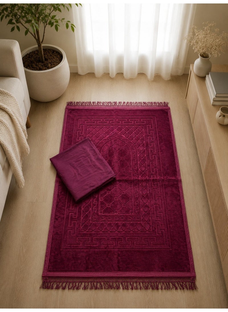 Ceramic velvet prayer mat set with open prayer sheet - Image 1