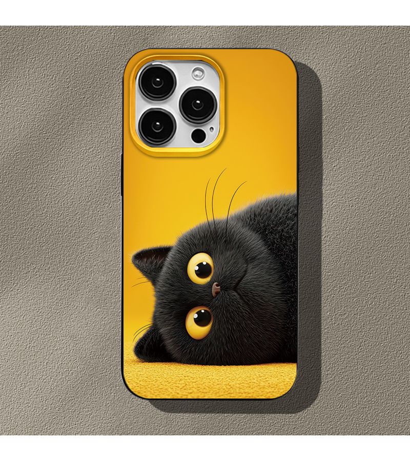 Black Yellow Cat Pattern TPU Matte Soft Edge Phone Case For iPhone 13 Pro - Image 1