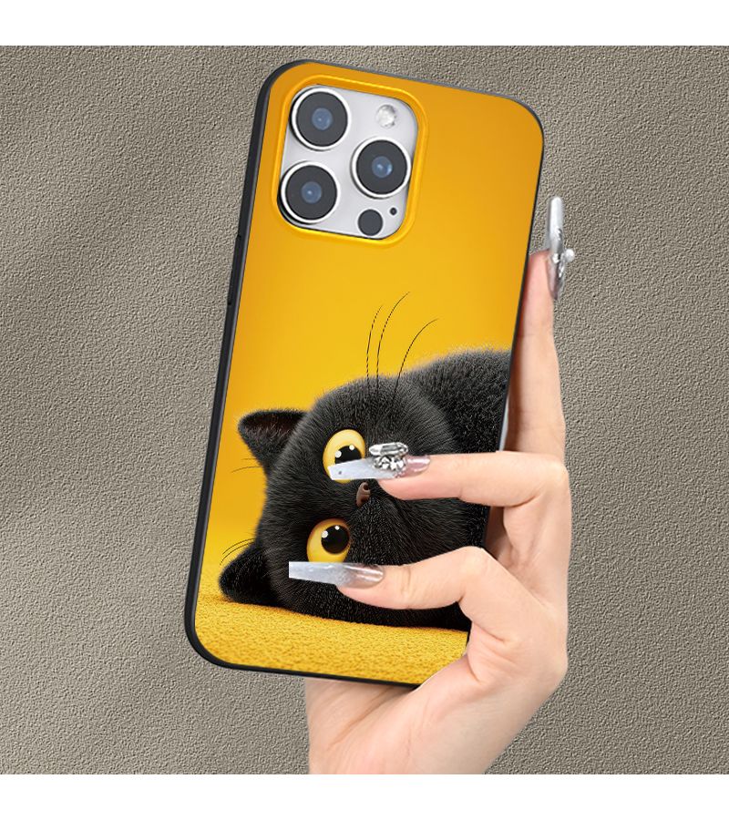 Black Yellow Cat Pattern TPU Matte Soft Edge Phone Case For iPhone 13 Pro - Image 3