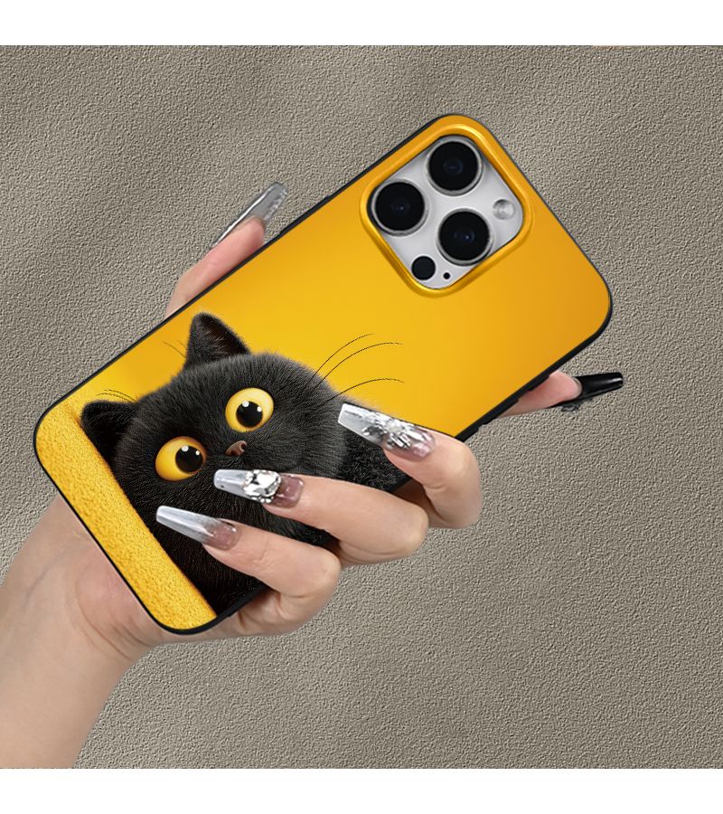 Black Yellow Cat Pattern TPU Matte Soft Edge Phone Case For iPhone 13 Pro - Image 5