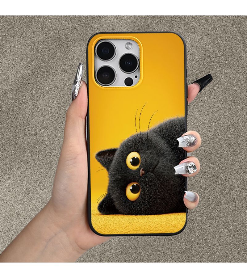 Black Yellow Cat Pattern TPU Matte Soft Edge Phone Case For iPhone 13 Pro - Image 2