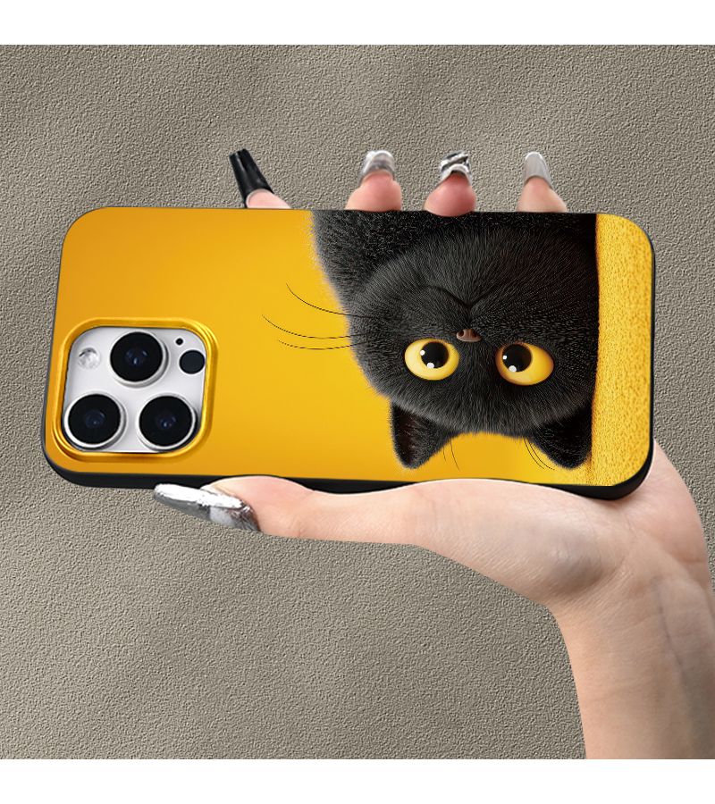 Black Yellow Cat Pattern TPU Matte Soft Edge Phone Case For iPhone 13 Pro - Image 4