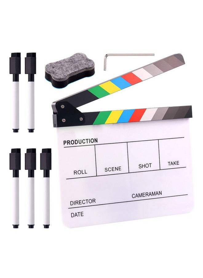 Swpeet 8Pcs 10"X12" Acrylic Film Movie Directors Clapboard Kit Magnetic Blackboard Eraser M3 Hex Wrench And 5Pcs Custom Pens Dry Erase Director Clapper Coating Board Slate For Director Or Film Fans  - Image 1